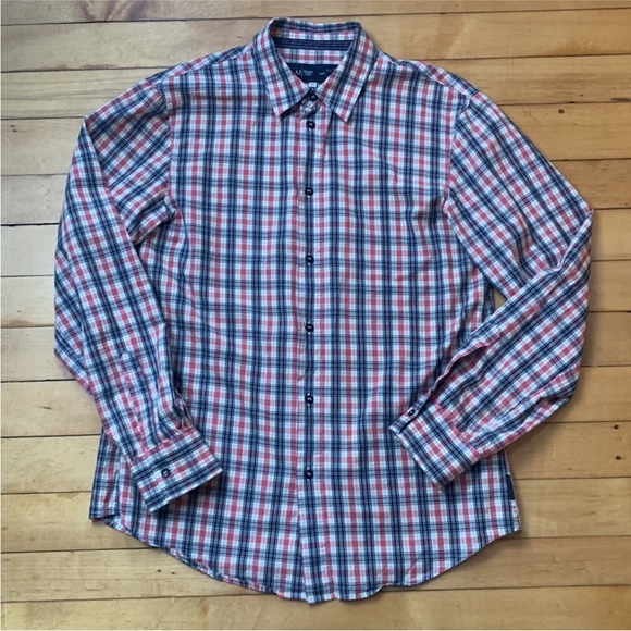Armani Jeans Cotton Blk/Red Plaid Button Up Shirt, Size L, 100% Cotton - Picture 1 of 6